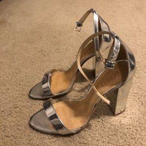 Schutz Anna Lee Block Heel Silver